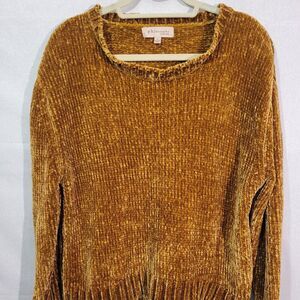 Philosophy Chenille Sweater Women’s Large Mustard Gold Soft Cozy Pullover